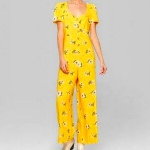 Wild Fable yellow floral shirt sleeves summer Jumpsuit